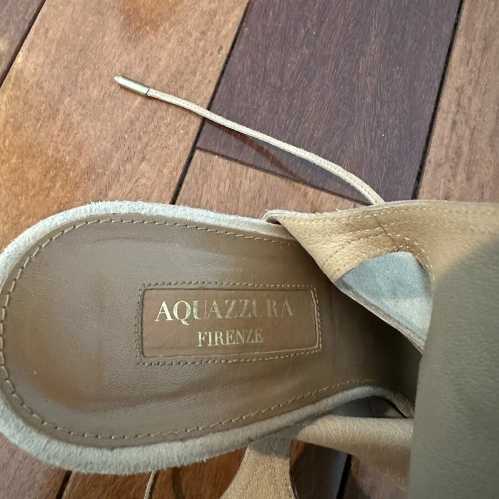 Aquazzura Sexy Thing Cut Out Suede Wedge Sandals in Nude